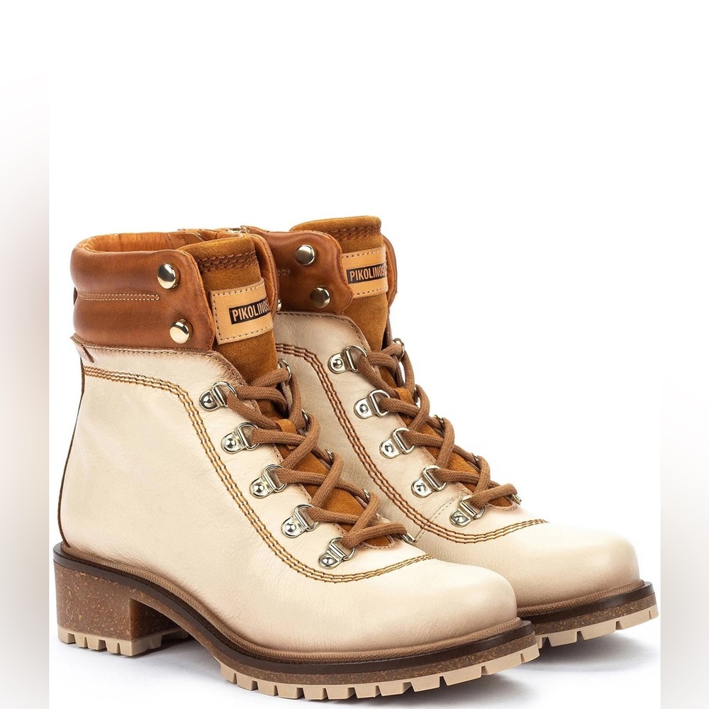 Pikolinos Aspe W9Z-8634C1 Marfil Cream and Tan Leather Lace-Up Hiking Boots EU41